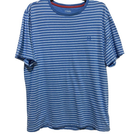 Chaps T-Shirt Men's Striped Blue White Short Sleeve Tee Size Large Cotton Knit - Picture 1 of 8